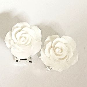 HANDMADE white rose leverback earrings. Aprox .5"